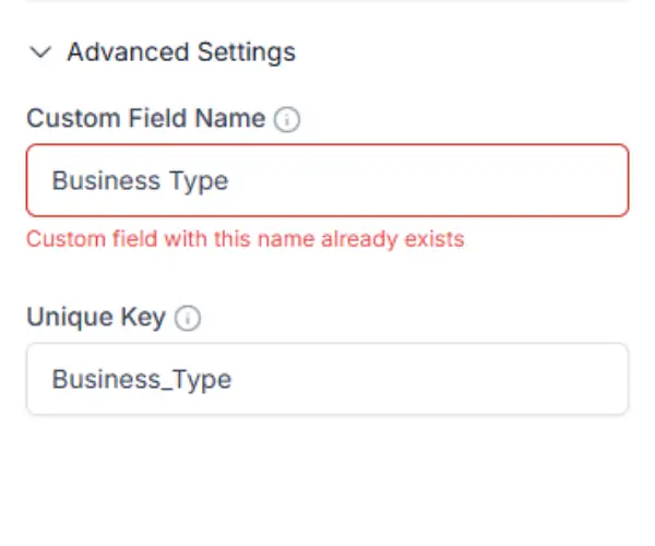 Custom Field already Exists Custom Field already Exists
