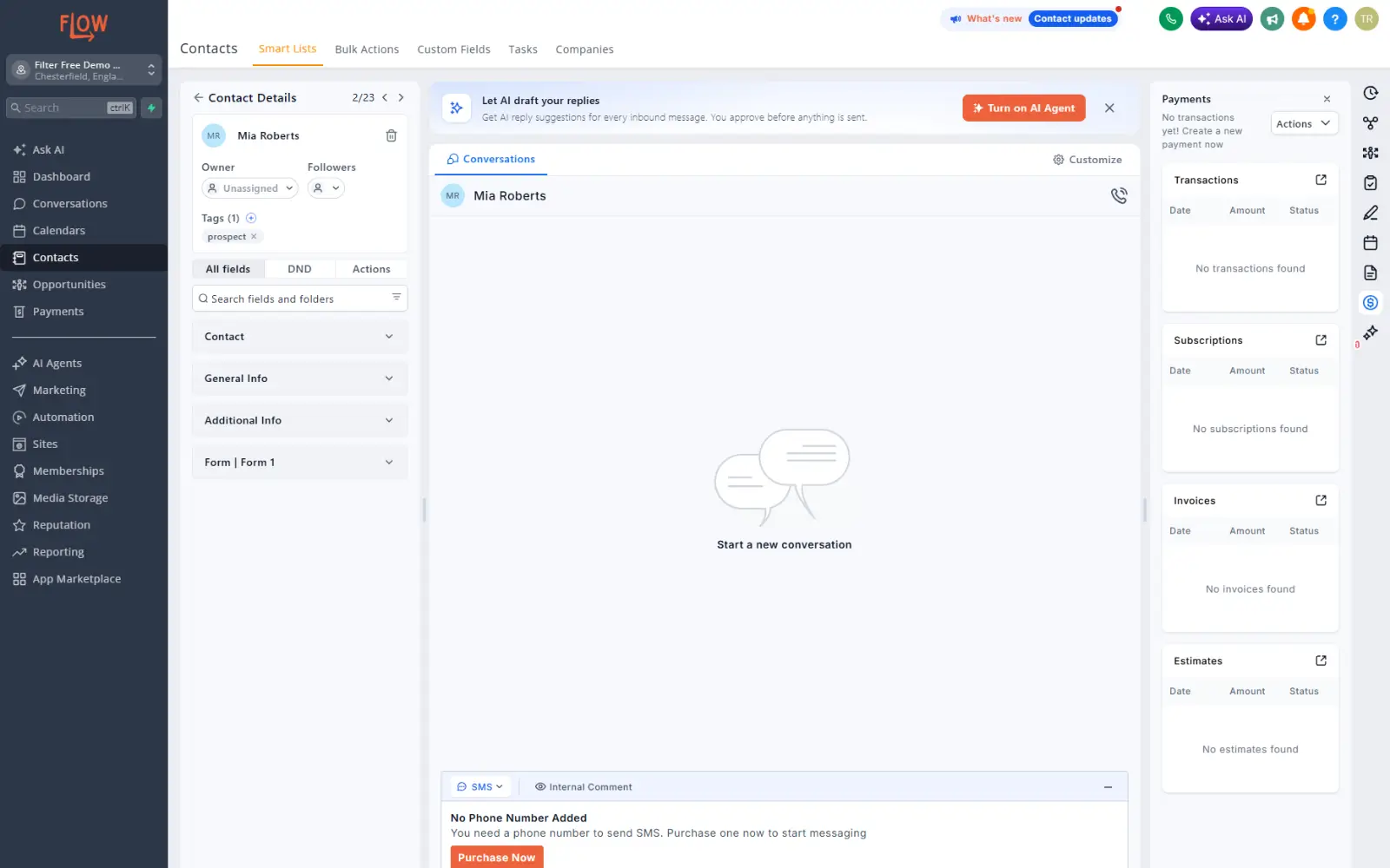 Flow CRM Contact page Flow CRM Contact page